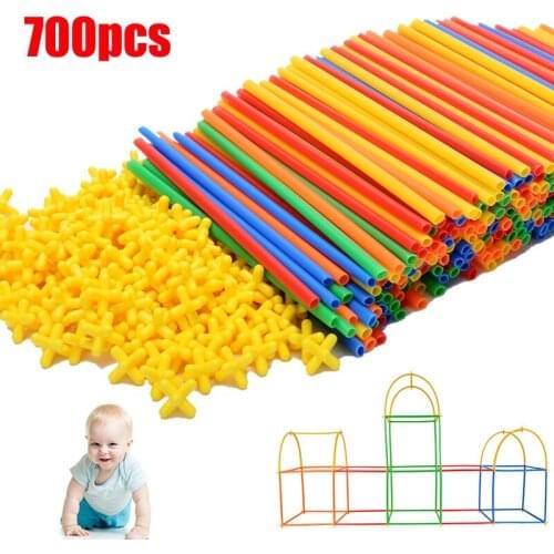 700Pcs 4D Straw Building Blocks DIY Plastic Assembled Blocks Straw Inserted Construction Colorful Educational Kids Toy