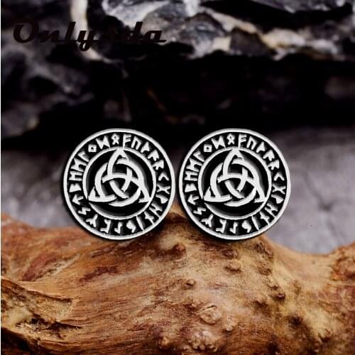 Onlysda symbol Stud Round earring Lucky charm Viking Amulet Hammer Of Thor Mjolnir jewelry for man women ES129