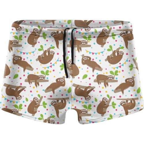 Print mans Cute Cartoon Sloth Plush Swim Trunks Shorts Bandage man Swimsuit surfing Swimming Trunk Swimwear Summer Bathing Suit