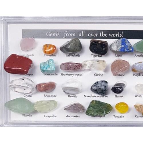 24 Pieces Rock Mineral Collection Set ,w/ Display Case ,Science Geography Education for Kids