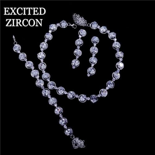 Baroque Zircon Crystal Round Bridal Jewelry Sets Rhinestone Tiaras Crown Necklace Earrings for Bride Wedding Jewelry Set