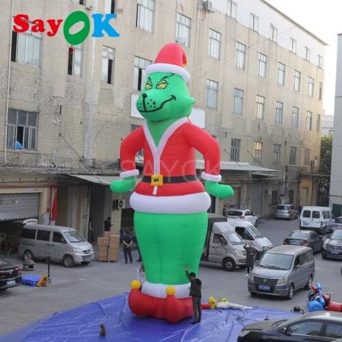 Inflatable Christmas Grinch as Santa 10ft&28ft Tall Christmas Decorations with White Lights for Store Home Yard