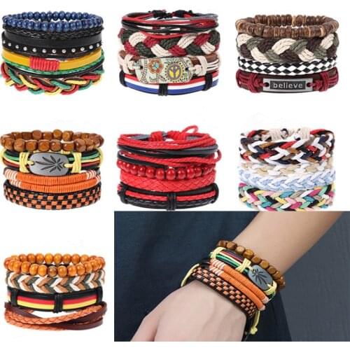 New hot selling fashion cool color hand woven combination leather suit men and women Bracelet cool bracelet on hand