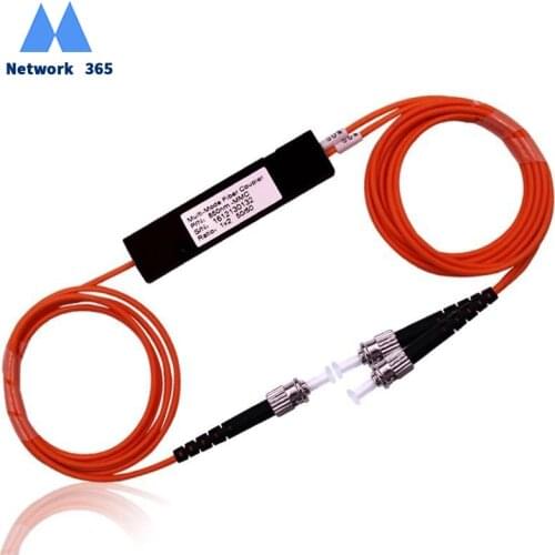 Free Shipping ST/UPC 1X2 FBT Coupler Multimode Fiber Optic Splitter 850/1300nm 62.5/125 MM 50/50 Coupling Ratio