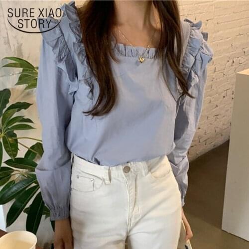 Autumn Long Sleeve Ruffles Vintage Shirt Women Sweet Pleated White Blouse Women 2021 Casual Pullover Women Blouses Blusas 11668