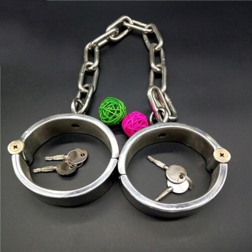 Oval metal leg cuffs sex BDSM stainless steel bondage fetish adult sex toys for couples slave metal lagcuffs Chain length 38cm