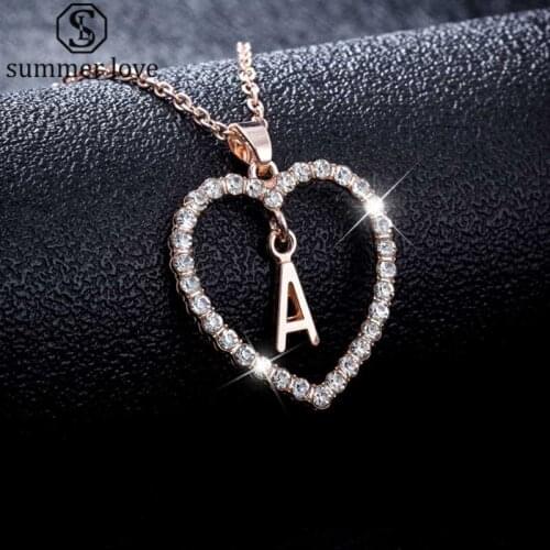Cubic Zirconia Crystal Initial 26 Letters Pendant Necklace Gold Silver Color Love Heart Necklace Choker Women Jewelry Gift