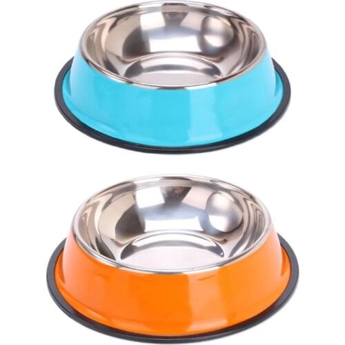Pet Round Bowl Cat Dog Eating Food Bowls Stainless Steel Non-slip Resistant Feeder Device Pets Tableware