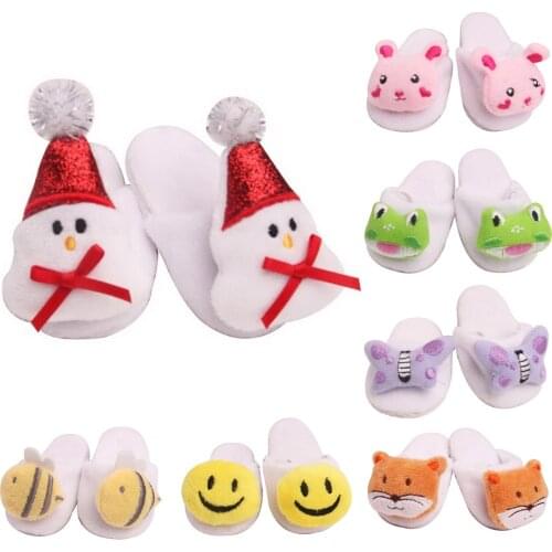 Plush Doll Slippers Shoes for 18 inch American Doll 43cm Girl Doll Cute Animal Plush Slippers Doll Dccessories Toys for Kids