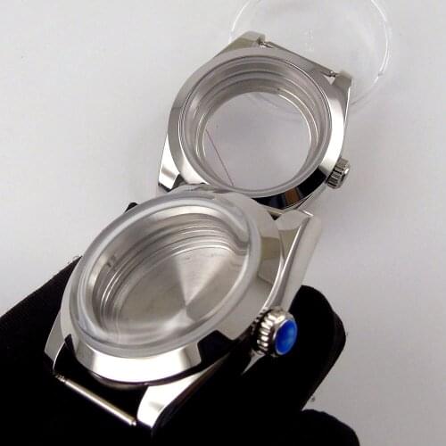 Polished 39mm Automatic Watch Case fit NH35A NH36A Arched/Sapphire Glass Seeing Glass Back Screw Down Crown