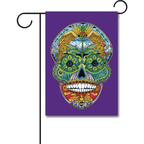 Custom Garden Flag 12x18inches 110D Knitted Polyester Animal Spirits Sugar Skull Flag Double Sided Banner Without Flagpole