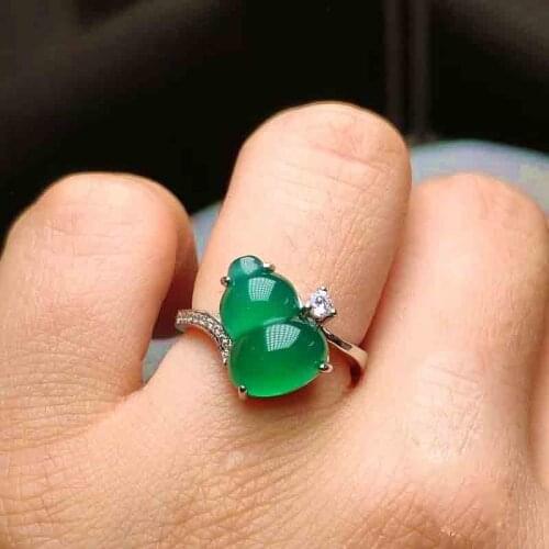 Fine jewelry Natural green jade gourd high-ice finger ring free shipping