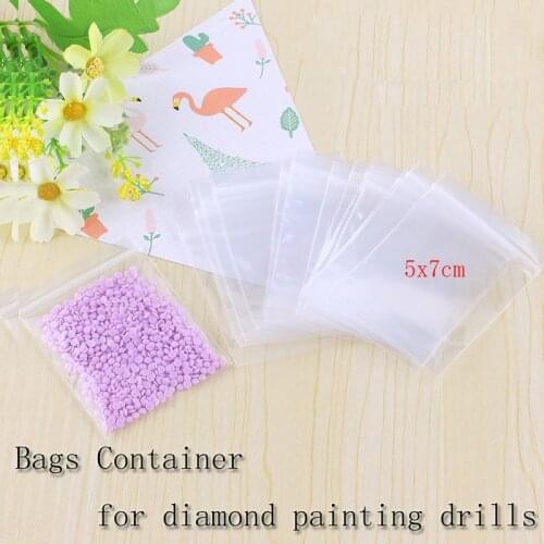 200pcs Transparent Self Adhesive Sealed Opp Plastic Sachet Bag For Diamond Painting Mosaic Drill Bead Stone Storage Container