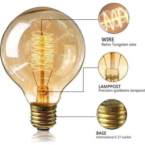 Retro Edison Light Bulb E27 220V 40W Tungsten Filament Bulb Filament Incandescent Ampoule Bulbs Vintage Edison Lamp home decor