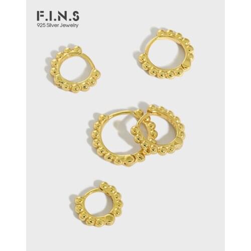 F.I.N.S INS Retro Simple Circle Beads Ear Buckle S925 Sterling Silver Small Hoop Earrings for Women Silver Earlobe Fine Jewelry