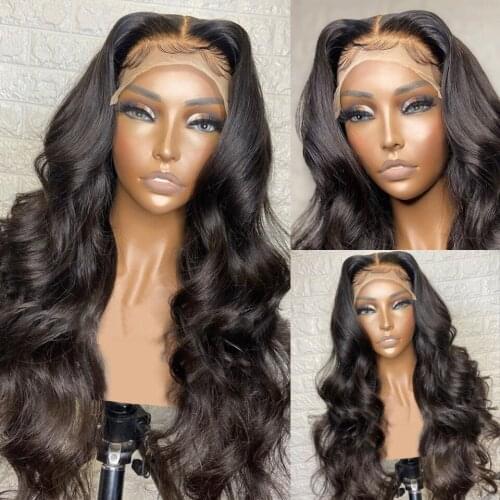 Jet Black Color Body Wave Soft Lace Frontal Wig Synthetic Hair 180% Density With Baby Hair For Women Heat Resistant