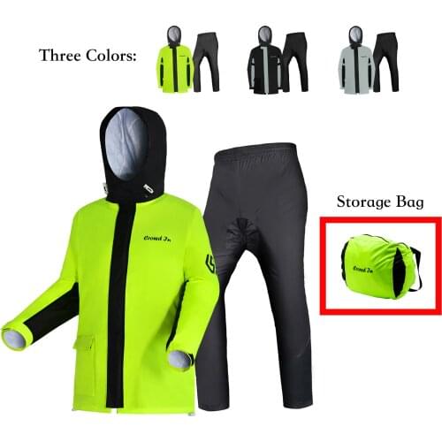 Reflective Waterproof Double-deck Hood Adult Rider Raincoat Suit Rainproof Rainwear Unisex For Motorcycle E-Bike Riding Hiking