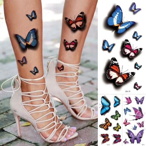 Water Transfer Printing 3D Butterfly Realistic Waterproof Temporary Tattoo Sticker Woman Sexy Flash Tatoo Body Art Fake Tatto