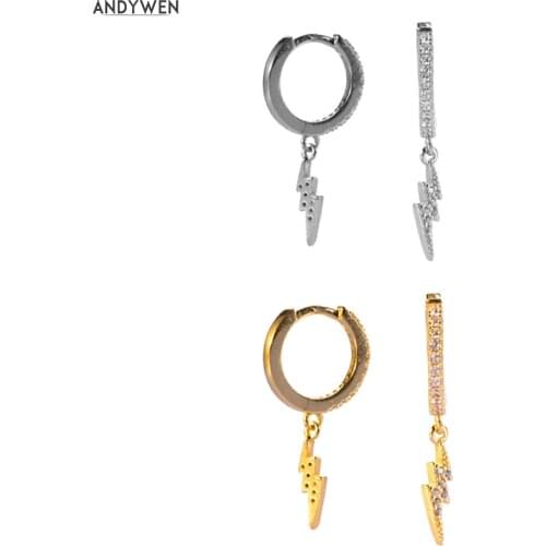 ANDYWEN 925 Sterling Silver Fashion Light Drop Earring Women Rock Punk Luxury Circle Loops Huggies Women Dangle Slim Jewelry