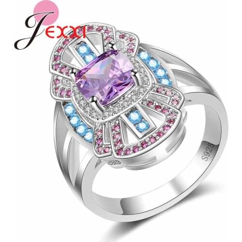 Elegant 925 Sterling Silver CZ Cubic Zircon Jewelry Sweet Colorful Bowknot Crystal Rings for Woman Wedding Party Ring