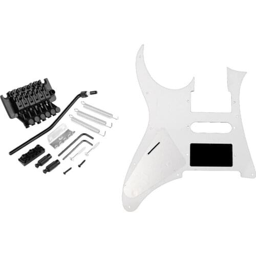 1set Electric Guitar Double Tremolo Bridge Assembly System for Lic Ibanez & 1x 3 Ply Guitar Pickguard Scratch Plate