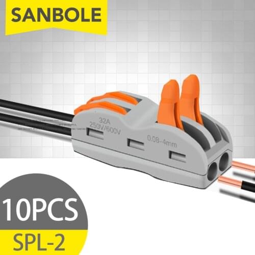 10PCS) SPL-2 Wire Connector 2 Position Universal Fast Connection Terminal Block Electrical Equipment Cage Spring