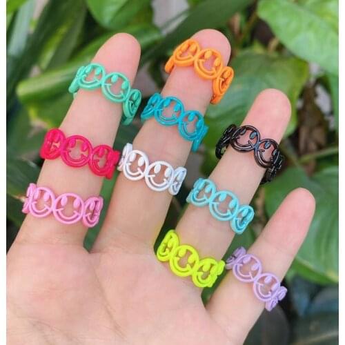 10Pcs High Quality New Gold Plated colorful enamel happy smile face open cuff ring jewelry