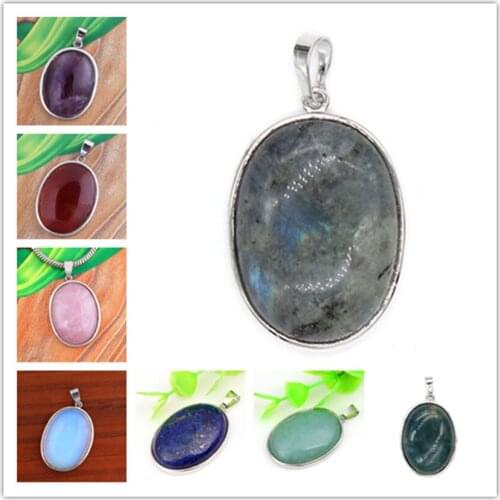100-Unique Simple Style Silver Plated Oval Shape Many Colors Quartz Stone Pendant For Gift Jewelry