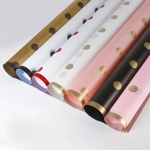 2Sheet 60*60cm Dots Gold Edge Waterproof Wave Point Mist Surface Paper Flowers Giftbox Wrapping DIY Handmade Bouquet Roses Paper