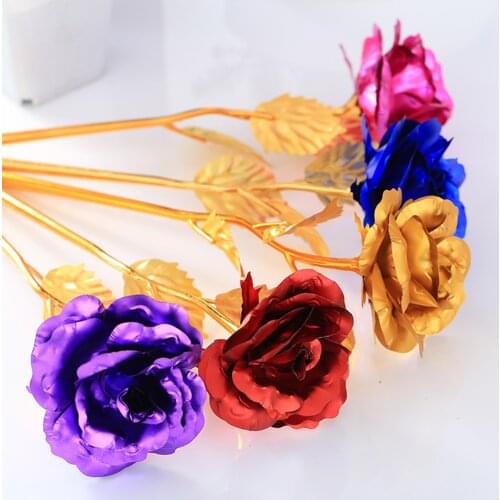 24K Gold Foil Fake Rose Flower Artificial Rose Flower Branch Wedding Decoration for Valentines Day Gift Romantic Lover