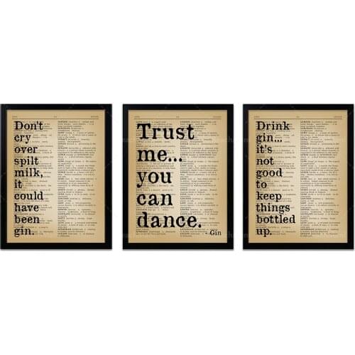 3 sets of interesting gin quotes-gin quotes-restaurant typography-kitchen wall prints printed posters
