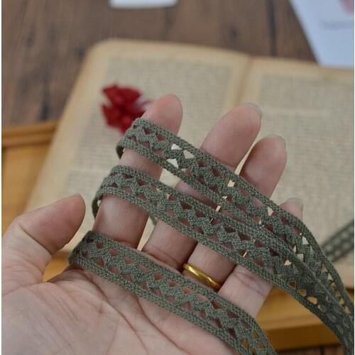 5 Meters 100% Cotton Lace Ribbon Scrapbook DIY Craft Army Green Crocheted Lace Trim 14mm Width