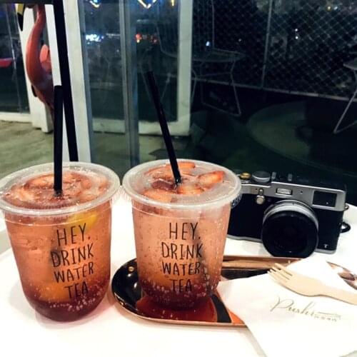 50pcs Net red U shape disposable coffee cup 500ml 16oz milk tea juice cold drinks plastic cups birthday party favor beverage cup