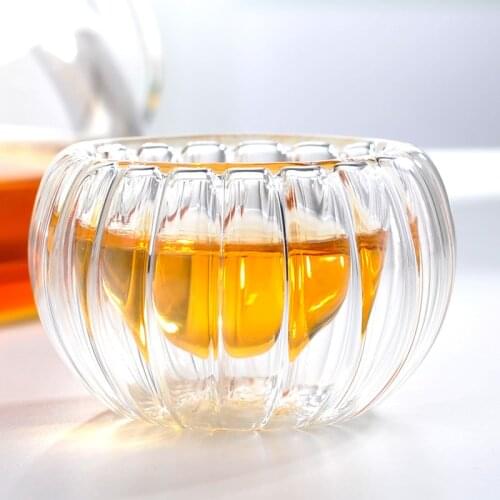 Free shipping Tea Ware Non-porous Glass Double-layer Cup Pumpkin Insulated Teacup Cups