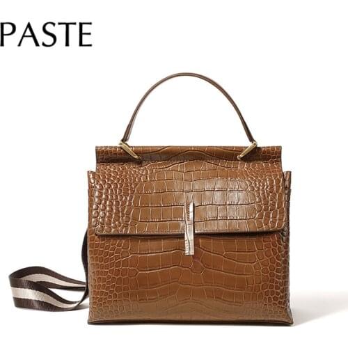 PASTE Brand Design Trapeze Bag 100% Cowhide Leather Top-handle Bag Women Handbag Luxury Crocodile Crossbody Shoulder Bag