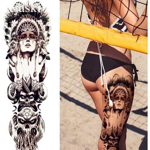 Black Indian Warrior Temporary Tattoo Men Full Legs Tattoo Stickers Women Large Body Arm Art Drawing Fake Tatoos Self Adhesive
