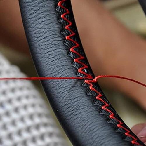 DIY Soft Wear-resistant Microfiber Faux Leather Car Steering Wheel Covers with Needle Thread Interior Accessories