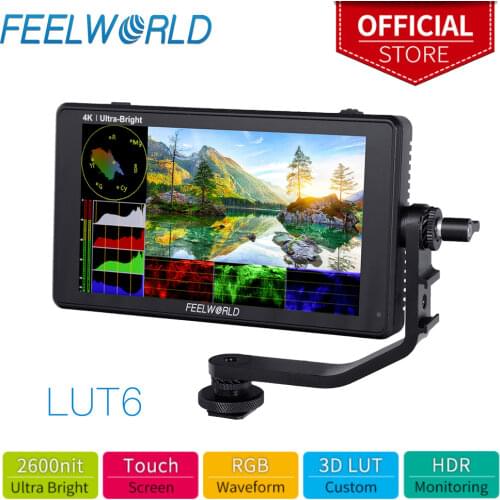 FEELWORLD LUT6 6 Inch 2600nits HDR 3D LUT Touch Screen on Camera Field DSLR Monitor with Waveform VectorScope for Youtube Live