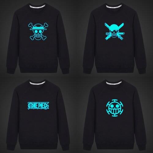 One Piece Luffy Fluorescent Luminous Mens Hoodies Unisex Tops Casual Coat Autumn Long sleeve Solid Color Children Sweatshirt