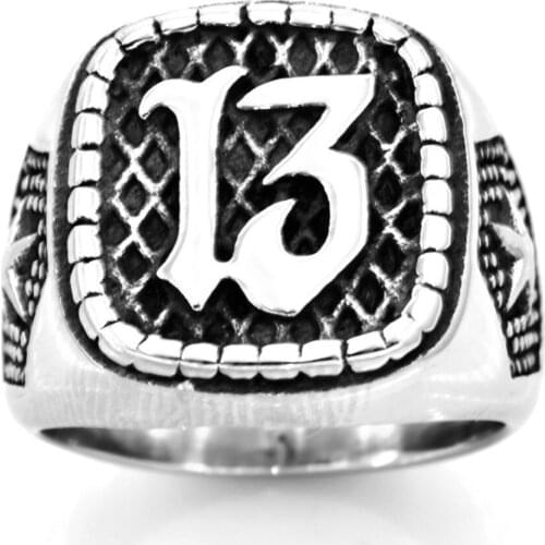 FANSSTEEL Stainless Steel Jewelry sexangle Star Rectangle number 13 Biker Ring FSR20W75