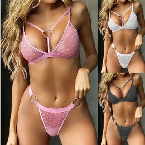 Women Underwear Set Heart Ring Sexy Lingerie Sets Mesh Transparent Sensual Lingerie Women Fashion Bras Brief Sex Underwear