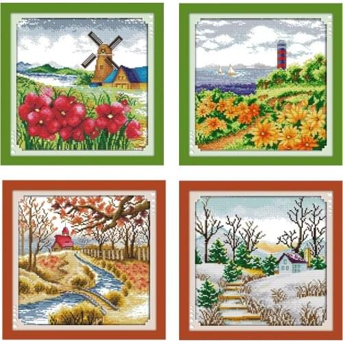 Korean View Patterns Counted Cross Stitch 11CT 14CT Cross Stitch Set Wholesale Scenery Cross-stitch Kits Embroidery Needlework