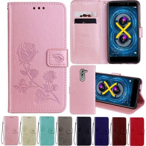 Leather Case For Honor 6X Cases For Huawei Mate 9 Lite Wallet Cover Flower Design Phone Case for Huawei GR5 2017