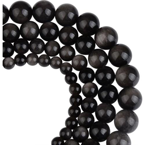 Natural Silver Color Obsidian Stone Round Beads 6 8 10 12mm Strand For Jewelry Making Spacer Loose Beads DIY Bracelet Necklace