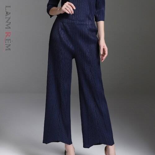 LANMREM 2020 New Fashion autumn autumn Pleated Clothing Casual Elastic Waist Trousers Females Wide Leg Pants YF772