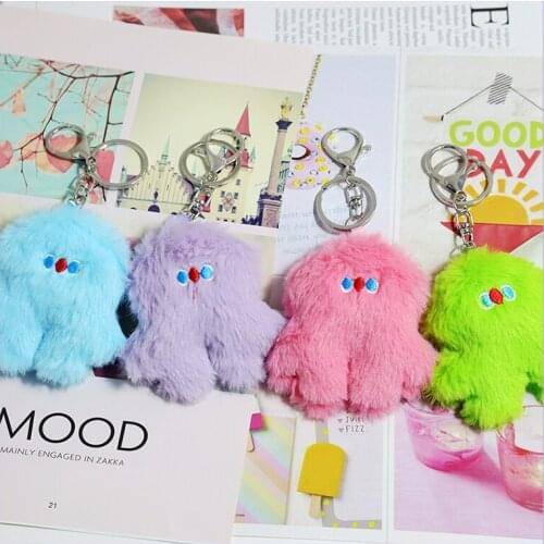 Cute Pink Plush Keychain Anime Car Accessories Keychain Women Keyrings Couple Gift Airpods Bag Pendant Wholesale Key Chain
