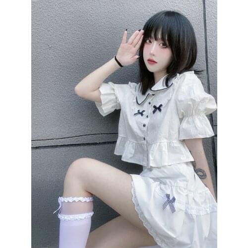 New Summer Harajuku Punk Girls White Bow Cake Lace Skirt Gothic Sweet Fashion Kawaii Lolita Mini Skirts