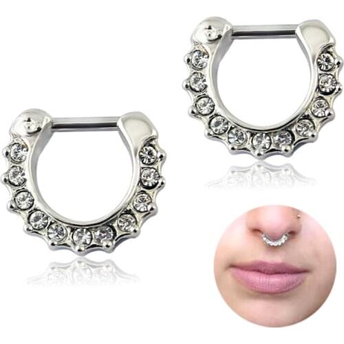 Fashion Punk Piercing 11 Crystals Nose Ring Stud Hoop Clicker Steel Piercing Septum Clickers Nose Rings 16g Indian Nose Ring
