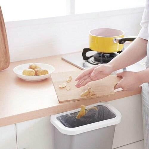 Trash Can Thicken Kitchen Countertop Plastic Storage Desktop Clean Cabinet Door Hanging Trash Can Large