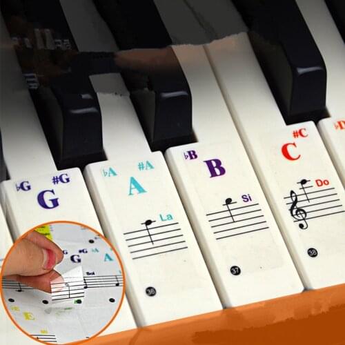 37/49/61/88 color Transparent Piano Keyboard Stickers Electronic Keyboard Key Piano Stave Note Sticker Symbol for White Keys